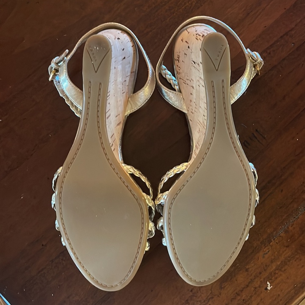 Prada Gold Metallic Braided Cork Wedge - Picture 4 of 4